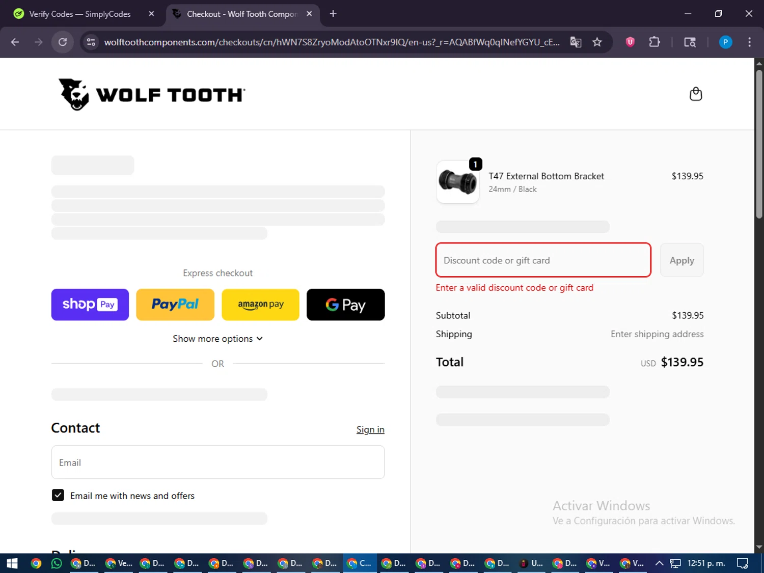 Wolf Tooth discount code screenshot showing code SENDIT applied at Wolf Tooth checkout page. Uploaded by SimplyCodes community member juiceWRLD on Jan 10, 2026