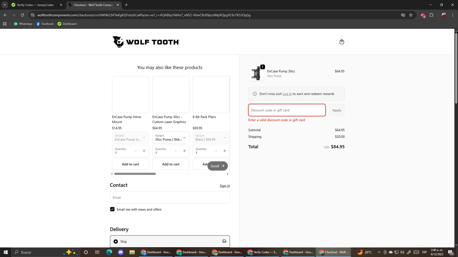 Wolf Tooth discount code screenshot showing code PUMPITUP applied at Wolf Tooth checkout page. Uploaded by SimplyCodes community member ScanShopper554 on Dec 4, 2025
