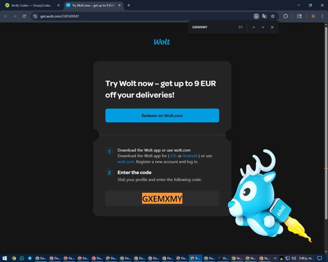 Wolt checkout page showing Wolt promo code box | Screenshot taken by SimplyCodes community member on Sep 6, 2025