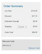 SPECIAL15 coupon verification screenshot