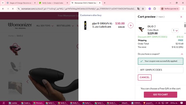 Womanizer checkout page showing Womanizer coupon code box | Screenshot taken by SimplyCodes community member on Sep 3, 2025