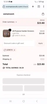 Womanswork coupon verification screenshot