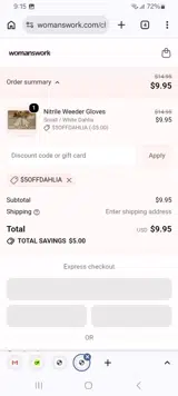 Womanswork coupon verification screenshot