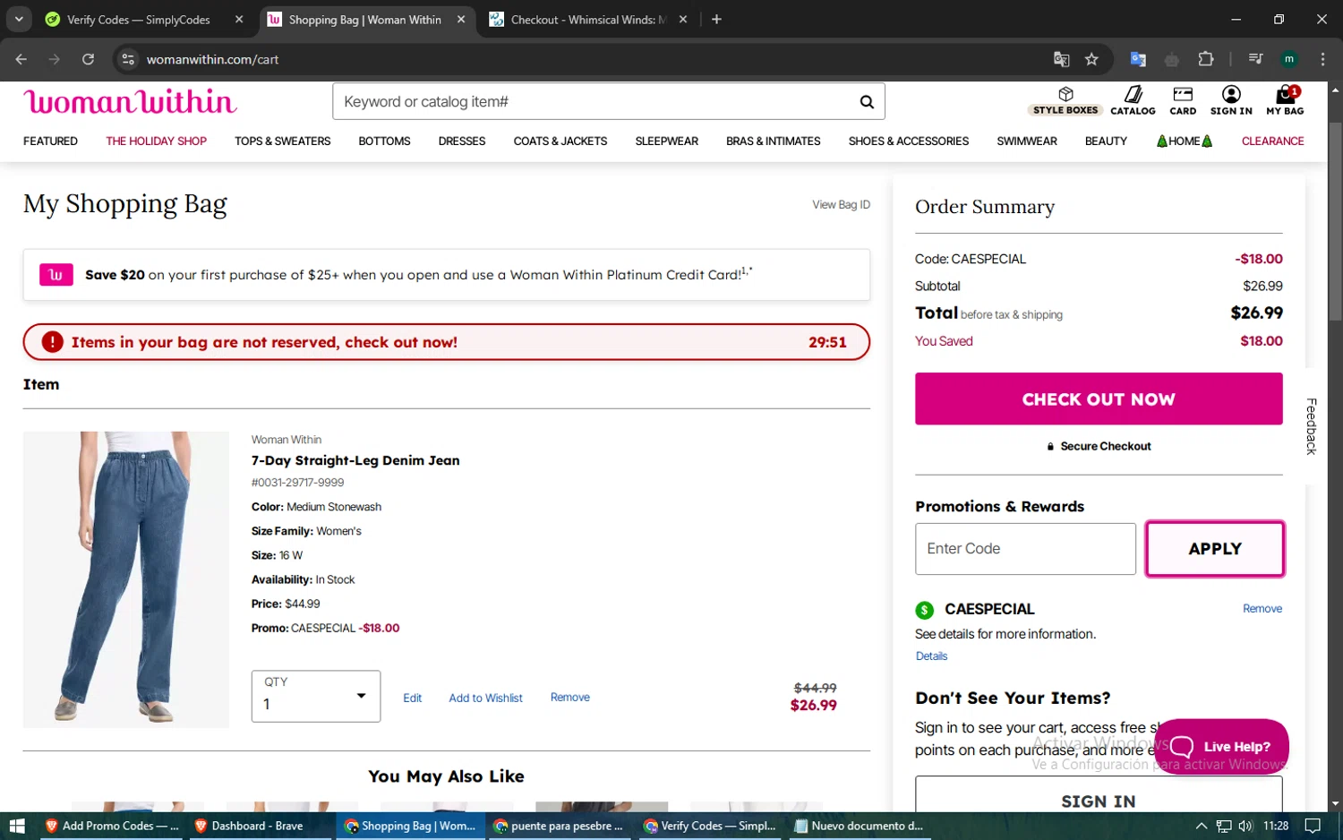 where to use Woman Within promo code box