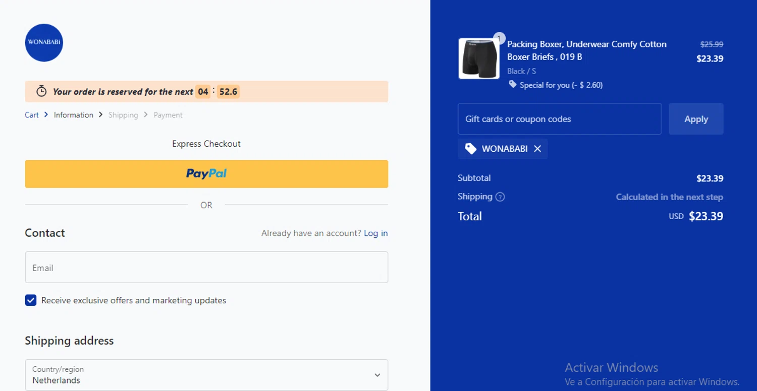 Wonababi promo code screenshot showing code WONABABI applied at Wonababi checkout page. Uploaded by SimplyCodes community member ligthYA on Feb 4, 2025