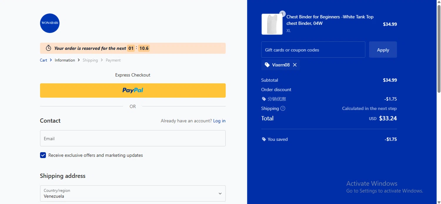 Wonababi promo code screenshot showing code Vixern08 applied at Wonababi checkout page. Uploaded by SimplyCodes community member anosesmith on Aug 19, 2025