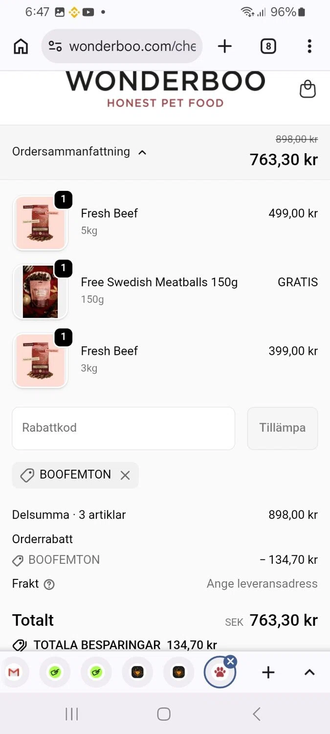 Wonderboo promo code screenshot showing code BOOFEMTON applied at Wonderboo checkout page. Uploaded by SimplyCodes community member ScanMaverick9378 on May 31, 2026