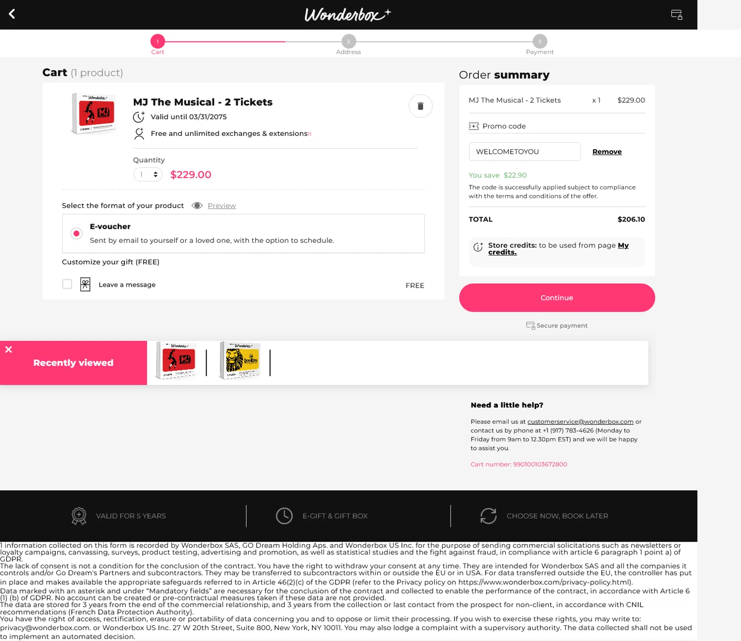 Wonderbox coupon code screenshot showing code WELCOMETOYOU applied at Wonderbox checkout page. Uploaded by SimplyCodes community member WladimirV on Mar 30, 2025
