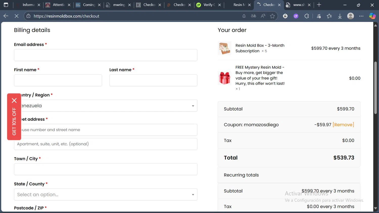 Wonderbox checkout page showing Wonderbox coupon code box | Screenshot taken by SimplyCodes community member on Oct 8, 2025