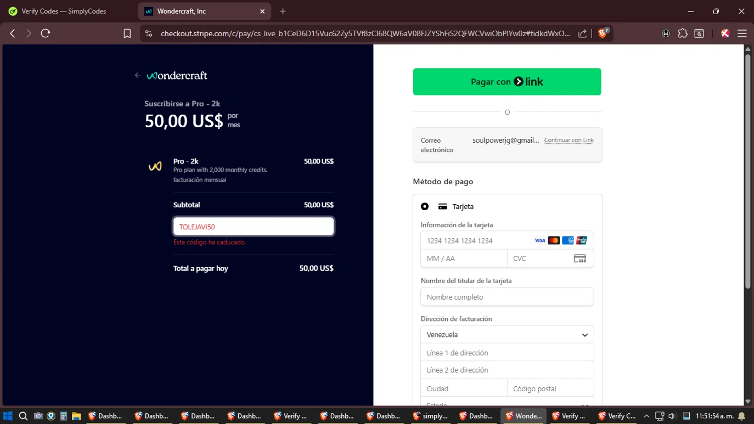 Wondercraft AI promo code screenshot showing code ToleJavi50 applied at Wondercraft AI checkout page. Uploaded by SimplyCodes community member Amidamaru on Jan 8, 2026