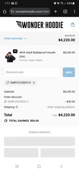 SIMPLYCODES10 coupon verification screenshot