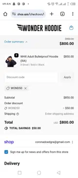 Wond50 coupon verification screenshot