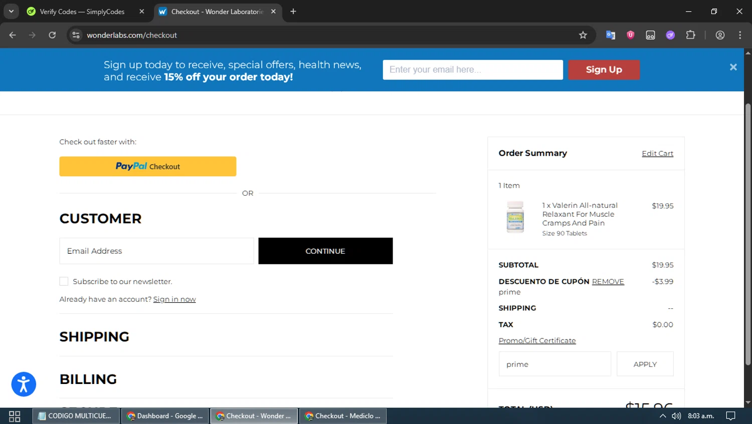 WonderLabs checkout page showing WonderLabs coupon code box | Screenshot taken by SimplyCodes community member on Oct 7, 2025