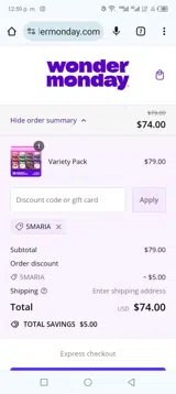 Wonder Monday coupon verification screenshot
