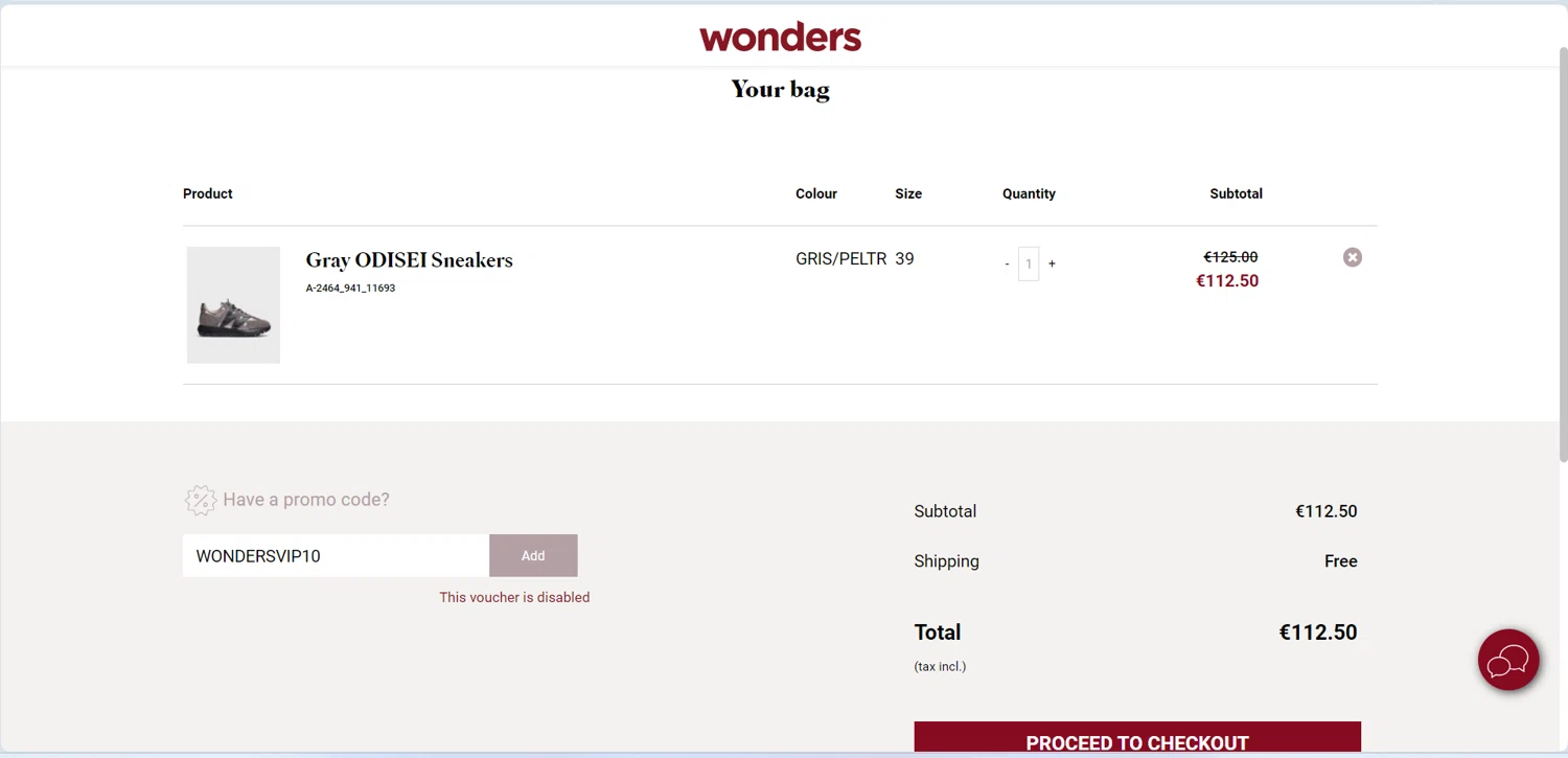 Shoes Wonders promo code screenshot showing code WONDERSVIP10 applied at Shoes Wonders checkout page. Uploaded by SimplyCodes community member Airtek on Jan 3, 2025