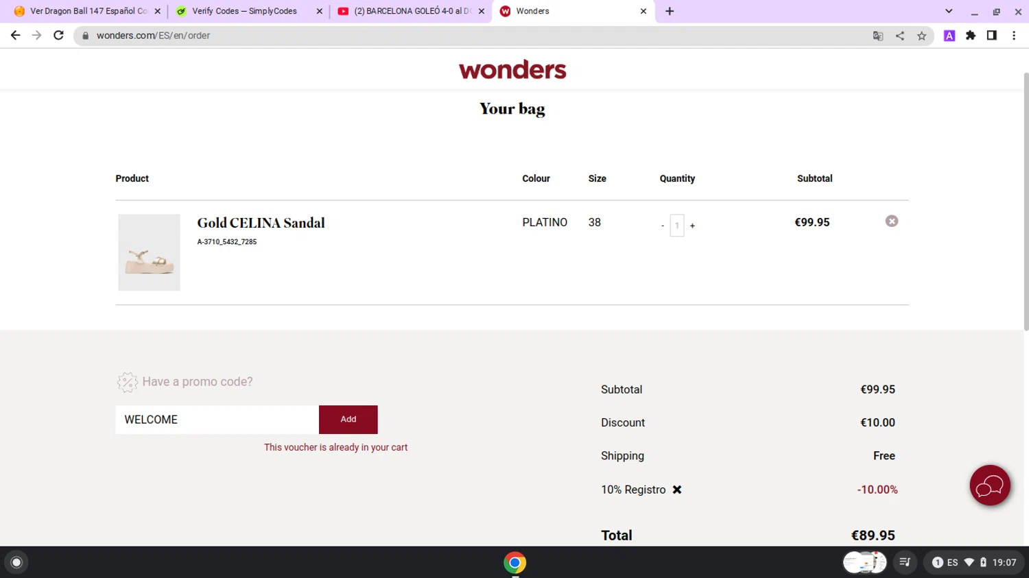 Shoes Wonders checkout page showing Shoes Wonders promo code box | Screenshot taken by SimplyCodes community member on Apr 9, 2025