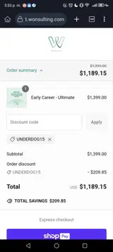 UNDERDOG15 coupon verification screenshot