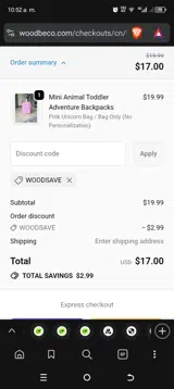 WOODSAVE coupon verification screenshot