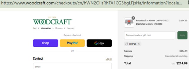 Woodcraft Supply checkout page showing Woodcraft Supply promo code box | Screenshot taken by SimplyCodes community member on Aug 30, 2025