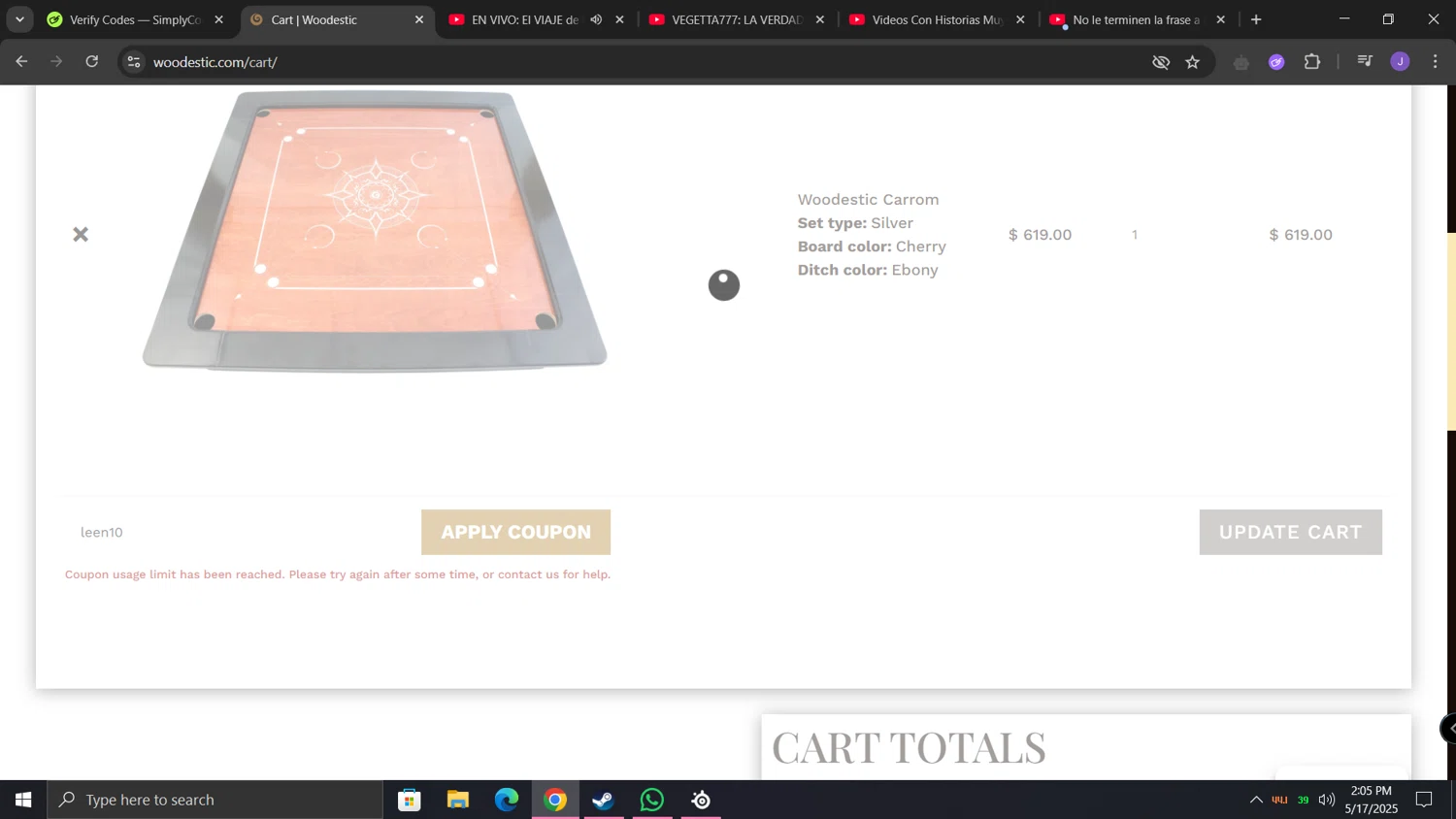 Woodestic coupon code screenshot showing code leen10 applied at Woodestic checkout page. Uploaded by SimplyCodes community member lunita on May 17, 2025
