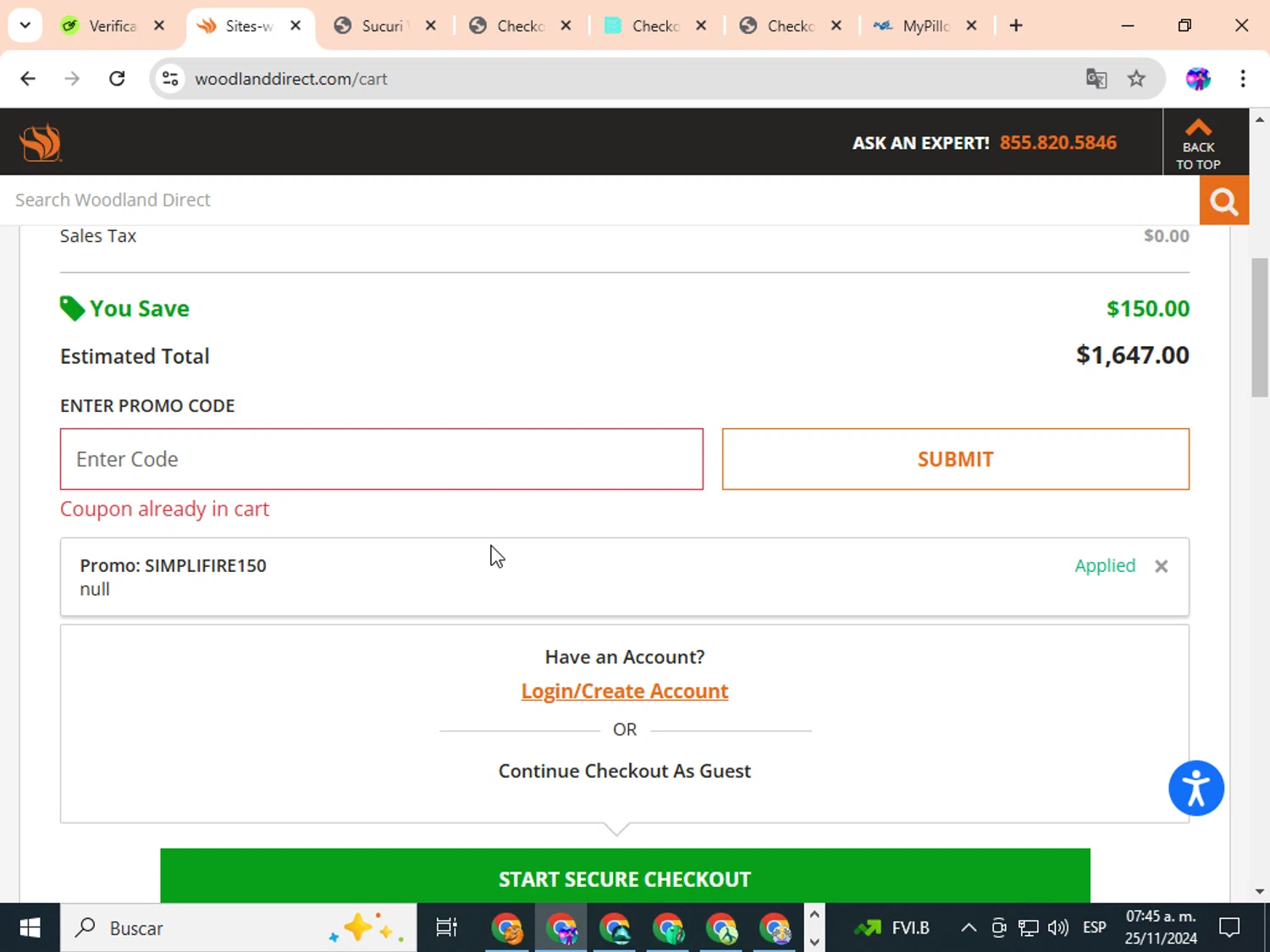 where to use Woodland Direct promo code box