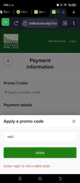Woodland Park Zoo coupon verification screenshot