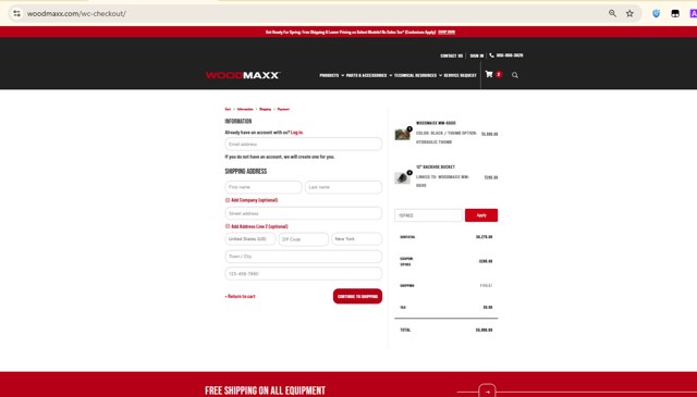 WoodMaxx checkout page showing WoodMaxx promo code box | Screenshot taken by SimplyCodes community member on Jun 12, 2025
