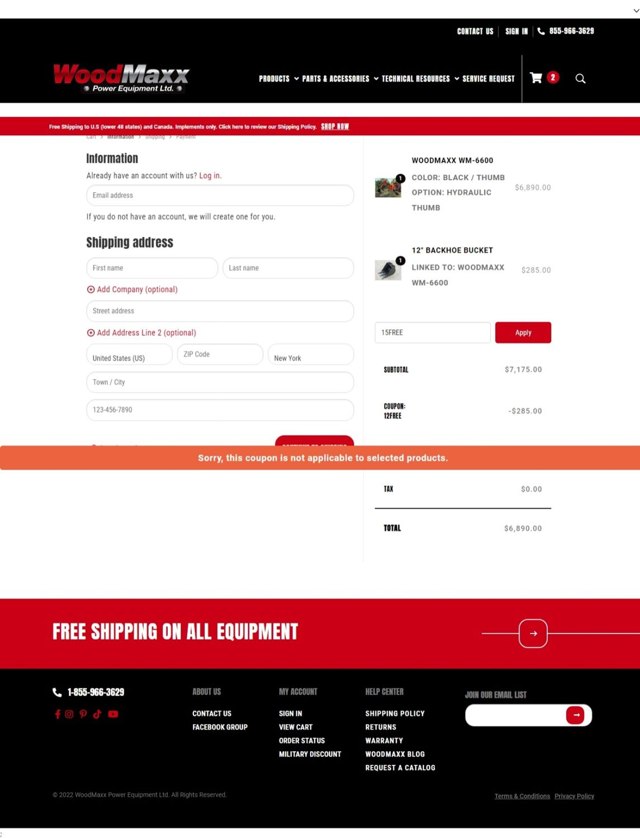 WoodMaxx checkout page showing WoodMaxx promo code box | Screenshot taken by SimplyCodes community member on Oct 2, 2024