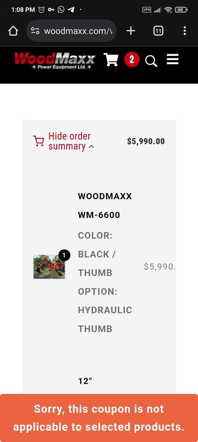 WoodMaxx checkout page showing WoodMaxx promo code box | Screenshot taken by SimplyCodes community member on May 19, 2025