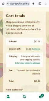 Wood Prairie Family Farm coupon verification screenshot