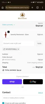 WOODSTONE15 coupon verification screenshot