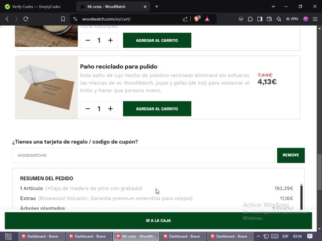 WoodWatch checkout page showing WoodWatch promo code box | Screenshot taken by SimplyCodes community member on Dec 20, 2024
