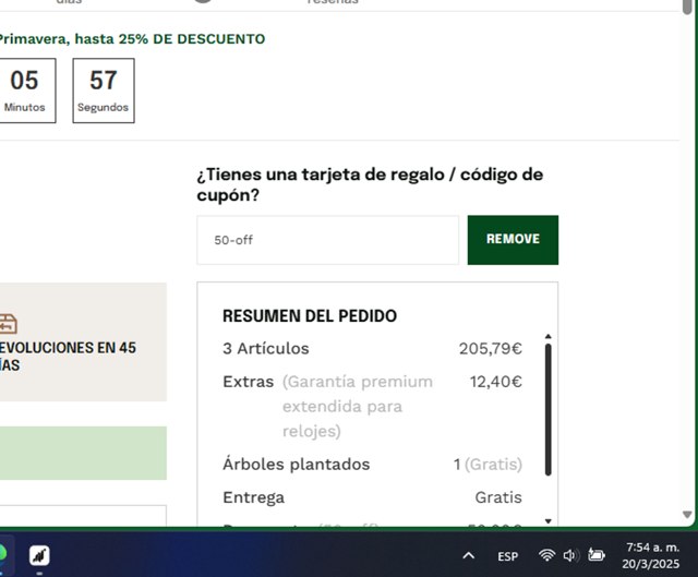 WoodWatch checkout page showing WoodWatch promo code box | Screenshot taken by SimplyCodes community member on Mar 20, 2025