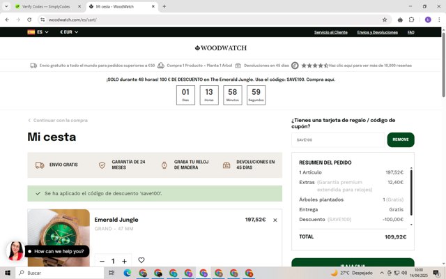WoodWatch checkout page showing WoodWatch promo code box | Screenshot taken by SimplyCodes community member on Apr 14, 2025