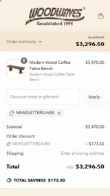 NEWSLETTERSAVE5 coupon verification screenshot