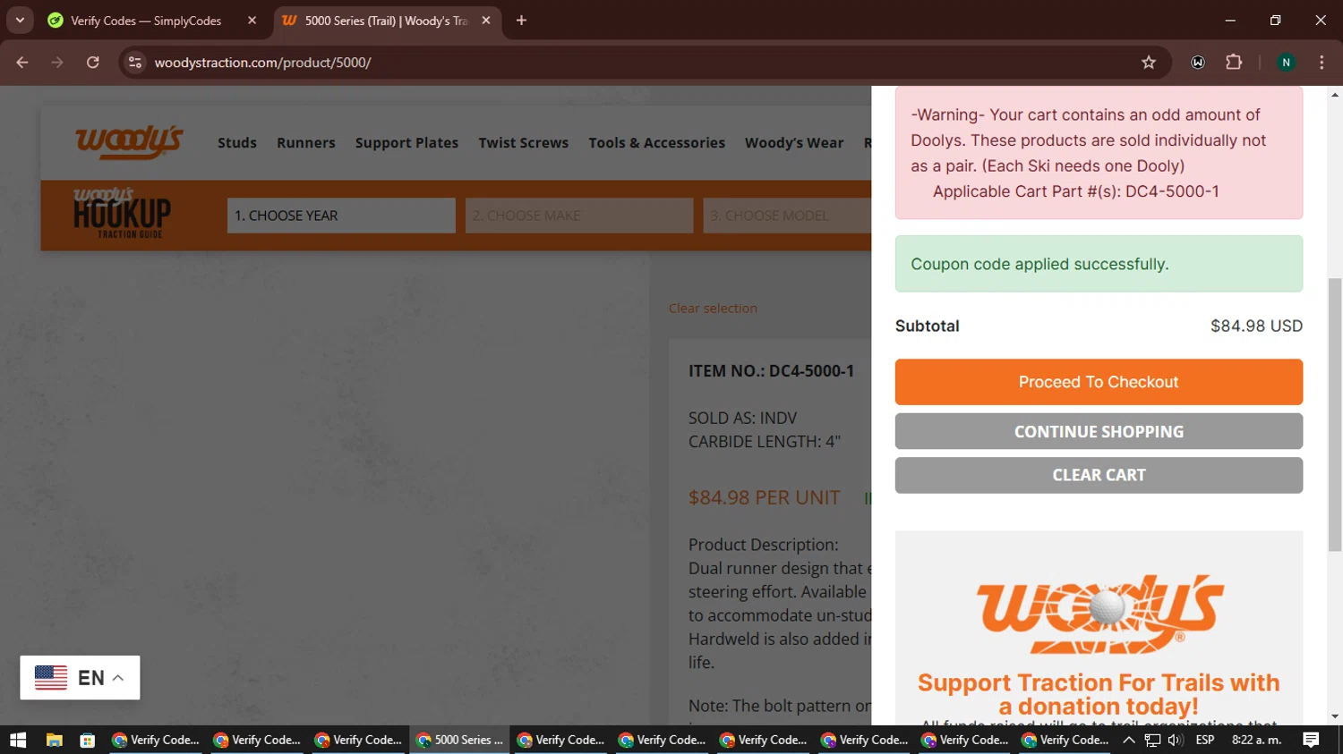 Woody's Traction checkout page showing Woody's Traction promo code box | Screenshot taken by SimplyCodes community member on Nov 16, 2024