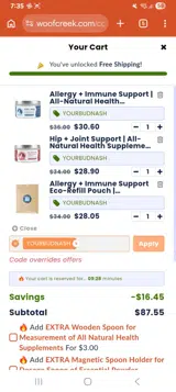 Woof Creek coupon verification screenshot