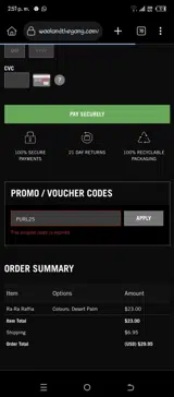 PURL25 coupon verification screenshot