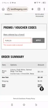PURL20 coupon verification screenshot