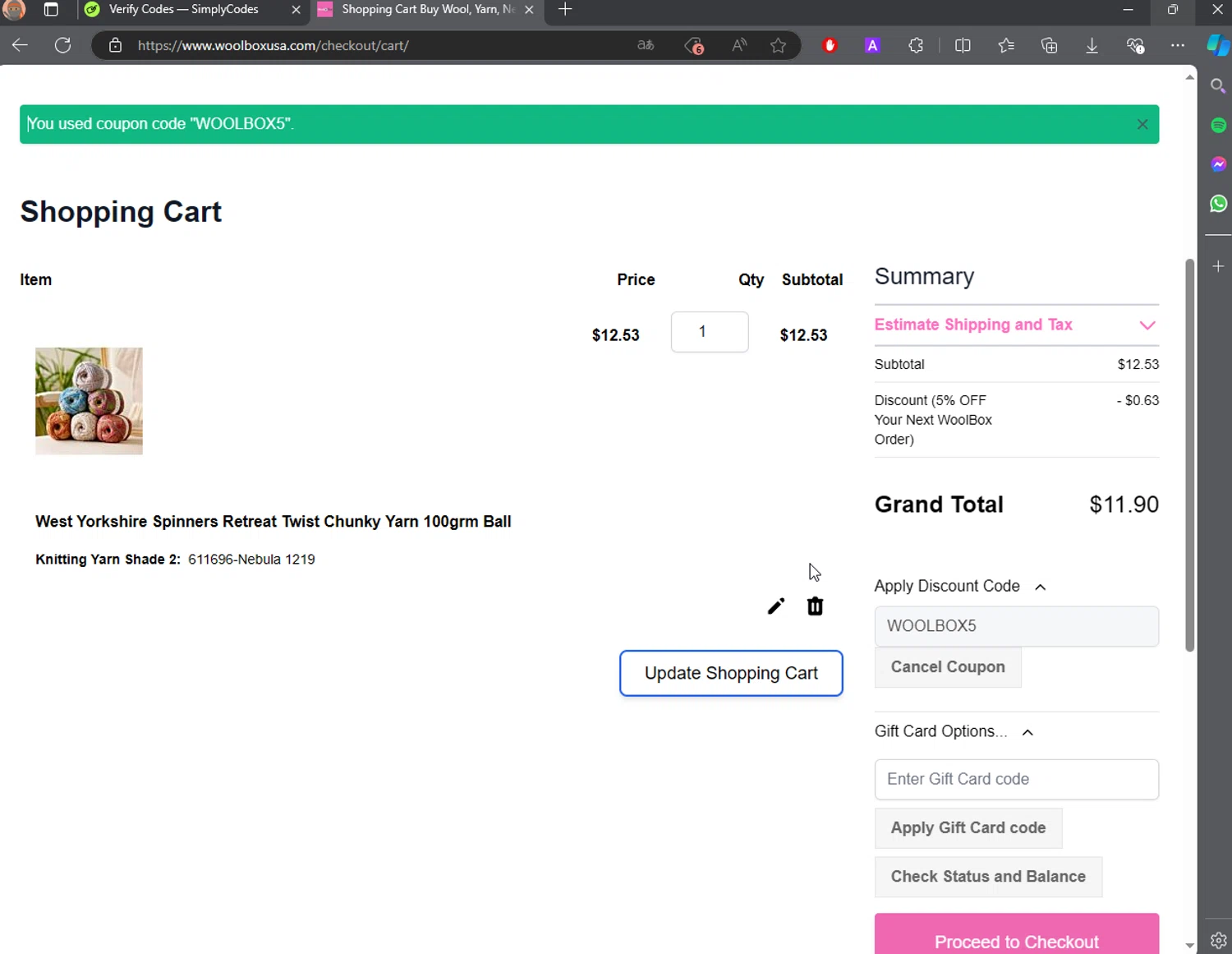 WoolBox checkout page showing WoolBox discount code box | Screenshot taken by SimplyCodes community member on Oct 4, 2024