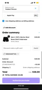 DISCOUNT123 coupon verification screenshot