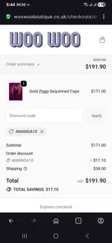 Amanda10 coupon verification screenshot