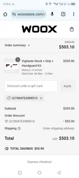 ULTIMATEARMS10 coupon verification screenshot