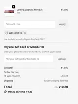 WELCOME10 coupon verification screenshot