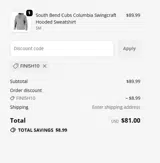 FINISH10 coupon verification screenshot