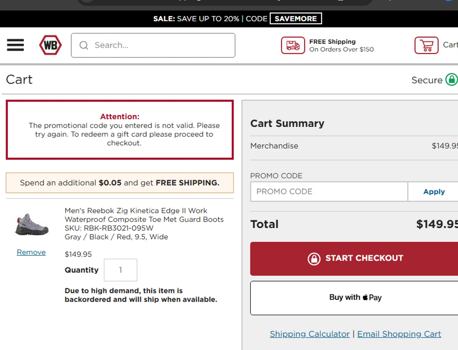 Work Boots promo code screenshot showing code CZN2CCZT applied at Work Boots checkout page. Uploaded by SimplyCodes community member LaCalix3000 on Aug 11, 2025
