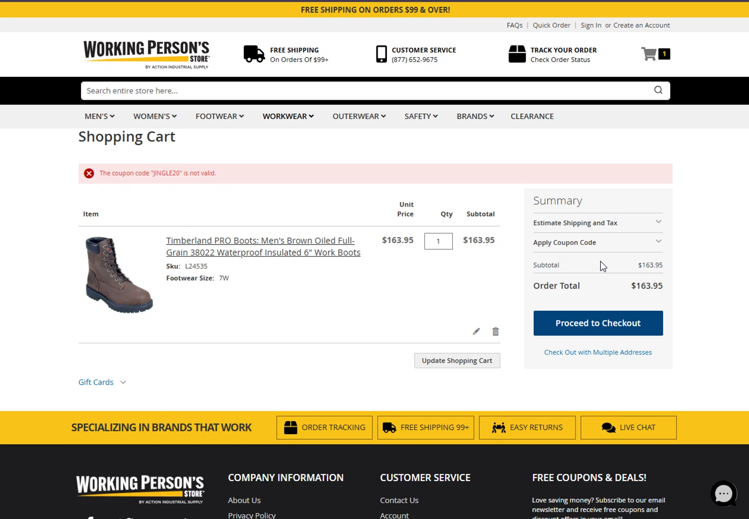 Working Person's Store promo code screenshot showing code JINGLE20 applied at Working Person's Store checkout page. Uploaded by SimplyCodes community member ElIntrepidoVolador on Jan 4, 2025