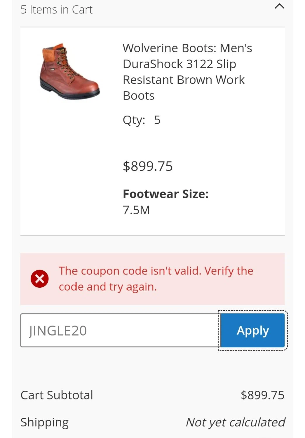 Working Person's Store promo code screenshot showing code JINGLE20 applied at Working Person's Store checkout page. Uploaded by SimplyCodes community member YosfranMedina on Jan 4, 2025