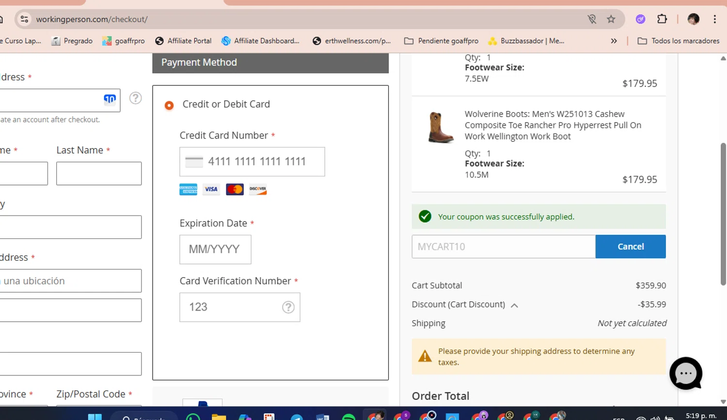 Working Person's Store checkout page showing Working Person's Store promo code box | Screenshot taken by SimplyCodes community member on May 17, 2025