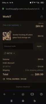 Get10 coupon verification screenshot
